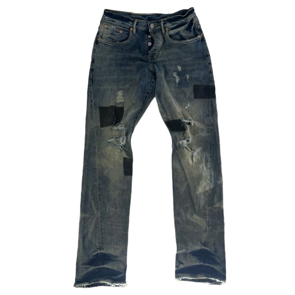 Purple Brand‎ Jeans Men 30x32 Blue Stone Wash Patchwork P011 Indigo Straight Leg
